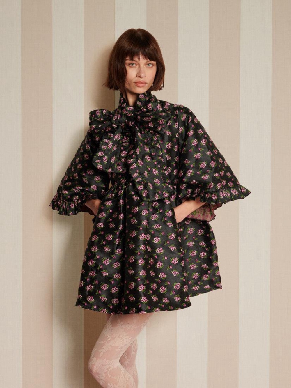 Sister Jane Black Floral Bow-Tie Mini Dress